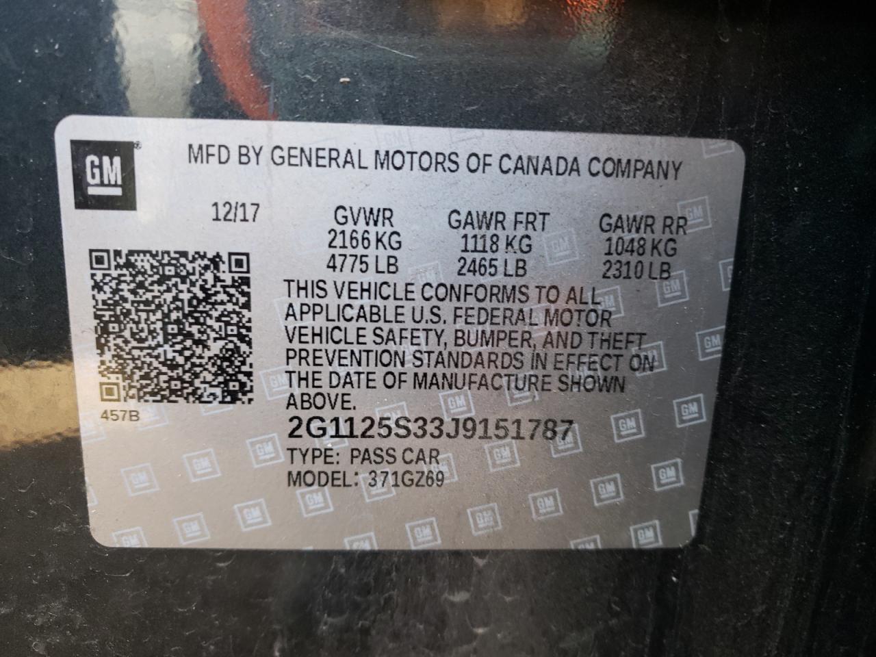 Photo 10 from auction – 2018 CHEVROLET IMPALA PRE with VIN 2G1125S33J9151787