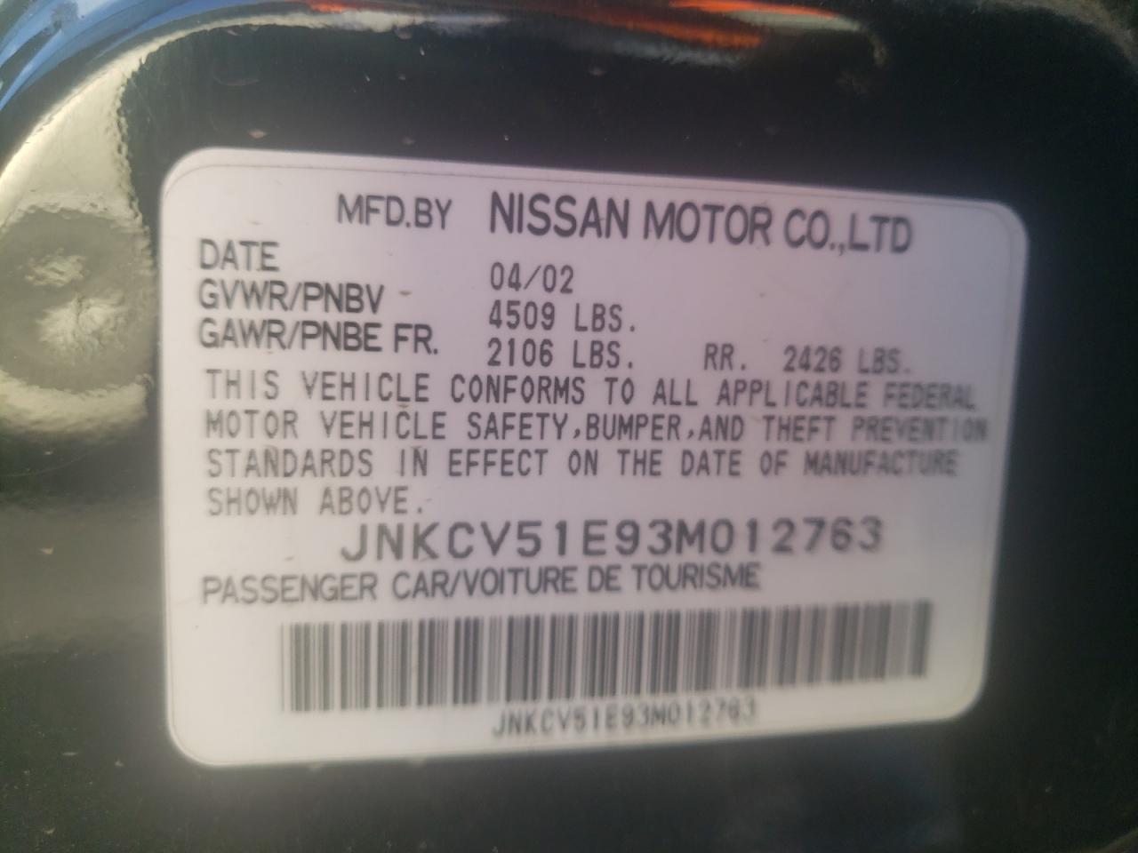 Photo 10 from auction – 2003 INFINITI G35 with VIN JNKCV51E93M012763