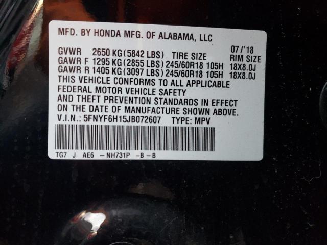 Photo 10 from auction – 2018 HONDA PILOT LX with VIN 5FNYF6H15JB072607