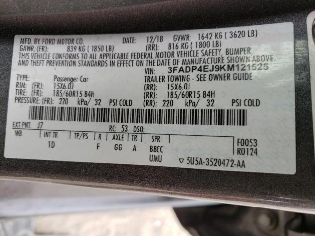 Photo 10 from auction – 2019 FORD FIESTA SE with VIN 3FADP4EJ9KM121525