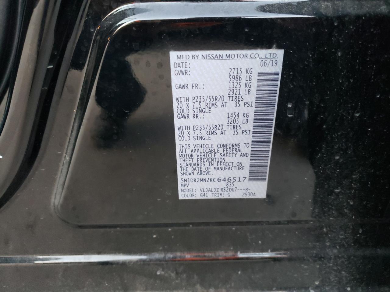 Photo 10 from auction – 2019 NISSAN PATHFINDER with VIN 5N1DR2MN2KC646517