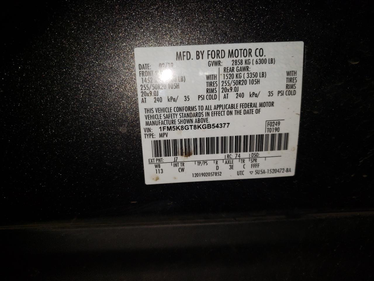 Photo 10 from auction – 2019 FORD EXPLORER with VIN 1FM5K8GT8KGB54377