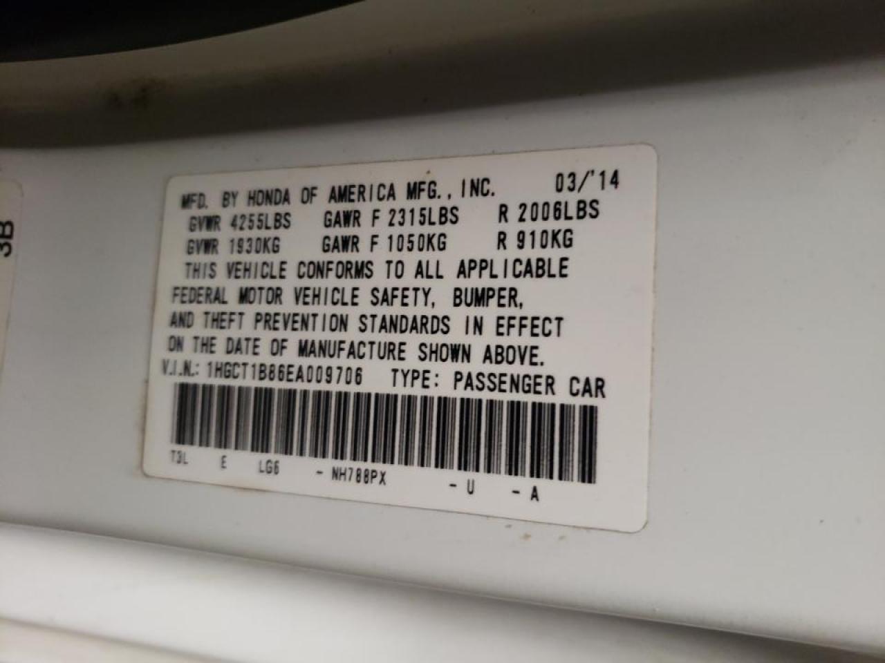 Photo 10 from auction – 2014 HONDA ACCORD EXL with VIN 1HGCT1B86EA009706