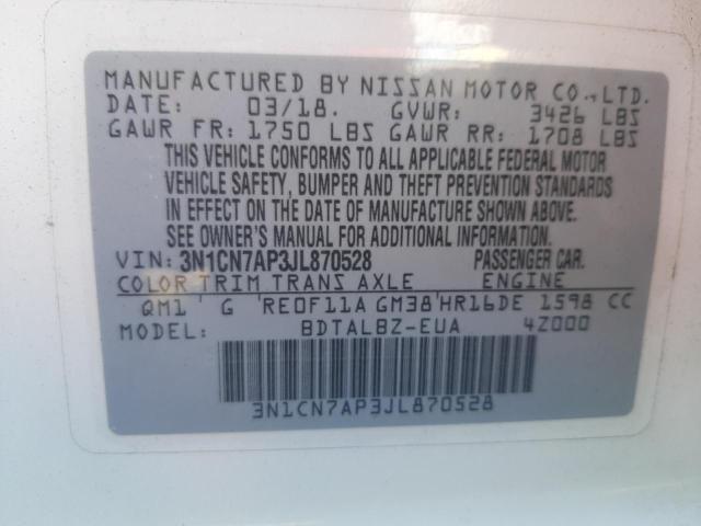 Photo 10 from auction – 2018 NISSAN VERSA S with VIN 3N1CN7AP3JL870528