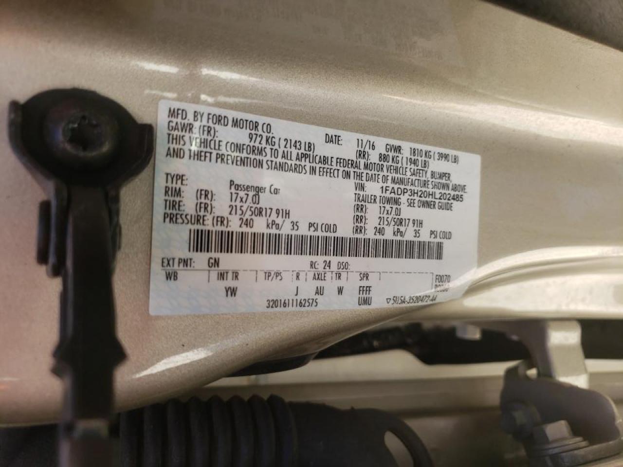 Photo 10 from auction – 2017 FORD FOCUS SEL with VIN 1FADP3H20HL202485