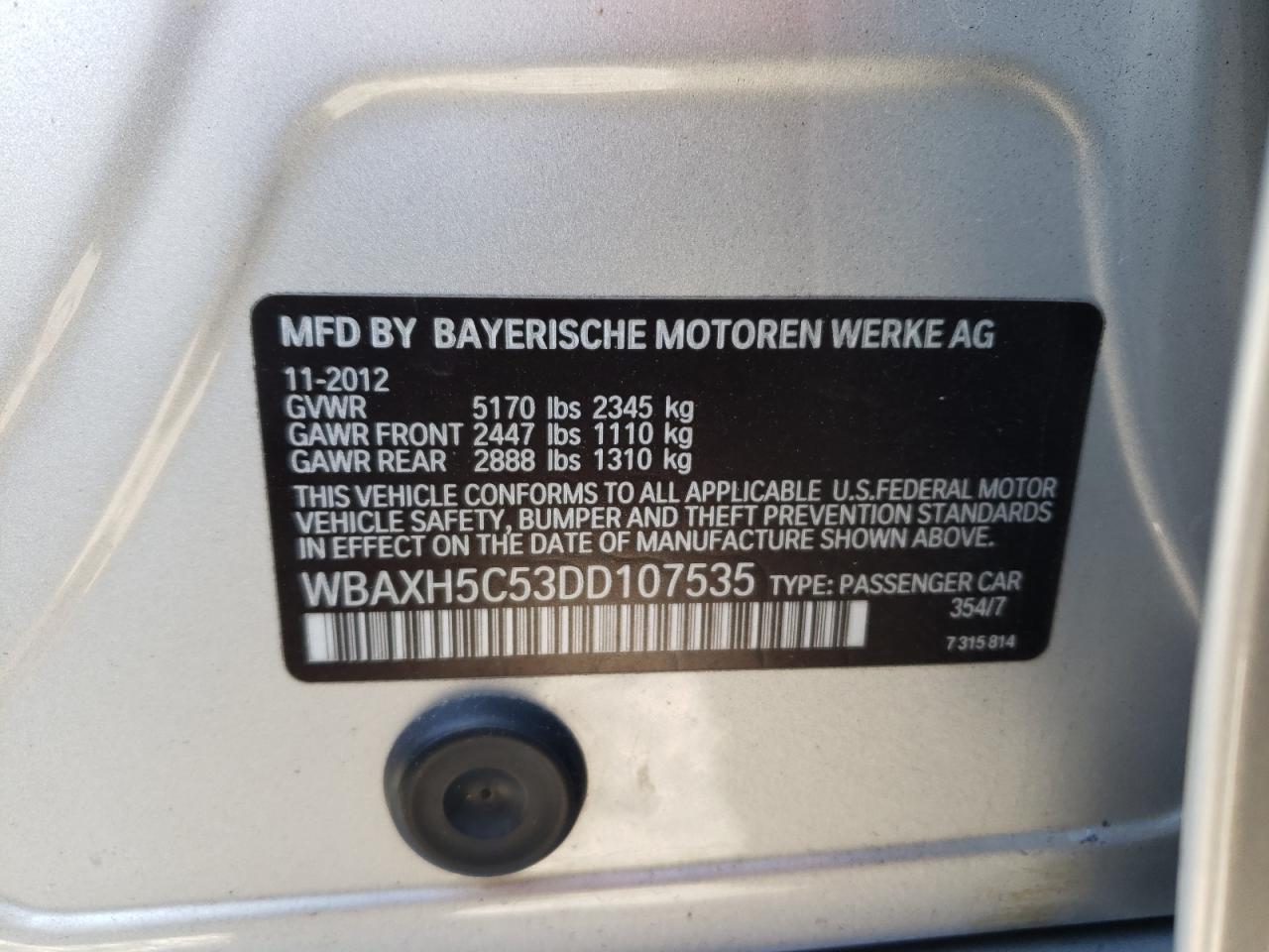 Photo 10 from auction – 2013 BMW 528 XI with VIN WBAXH5C53DD107535