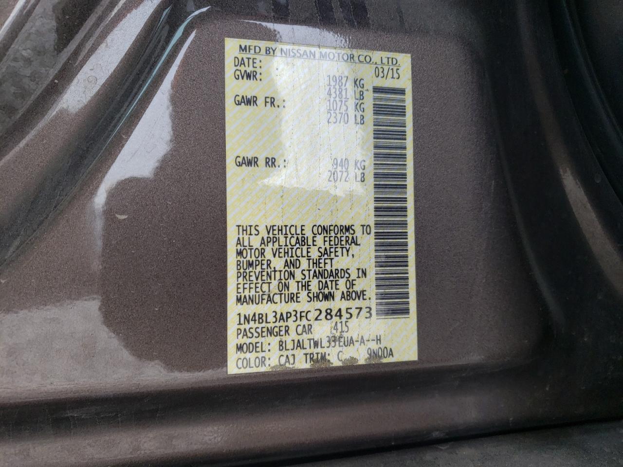 Photo 10 from auction – 2015 NISSAN ALTIMA 3.5 with VIN 1N4BL3AP3FC284573