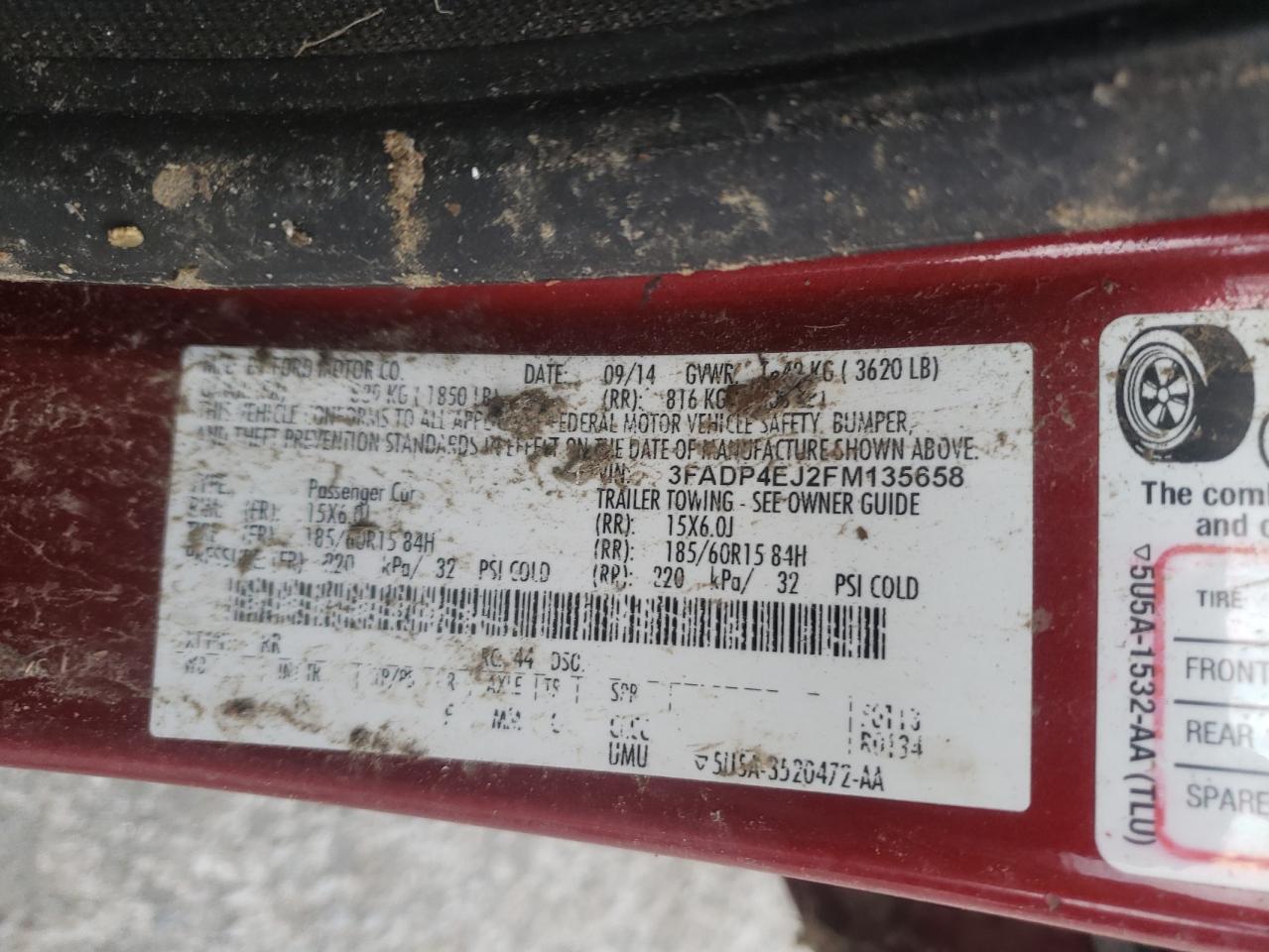 Photo 10 from auction – 2015 FORD FIESTA SE with VIN 3FADP4EJ2FM135658