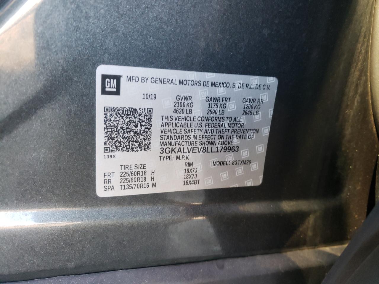 Photo 10 from auction – 2020 GMC TERRAIN SL with VIN 3GKALVEV8LL179963