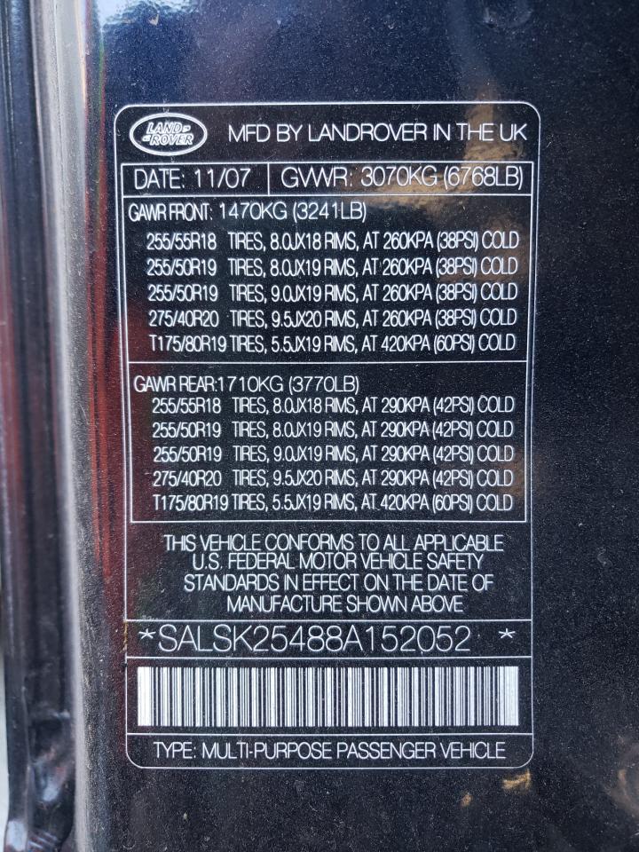 Photo 10 from auction – 2008 LAND ROVER RANGE ROVE with VIN SALSK25488A152052