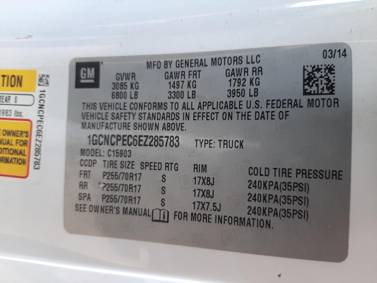 Photo 10 from auction – 2014 CHEVROLET SILVERADO with VIN 1GCNCPEC6EZ285783