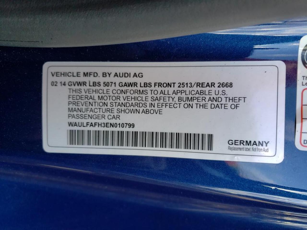 Photo 10 from auction – 2014 AUDI A5 PREMIUM with VIN WAULFAFH3EN010799