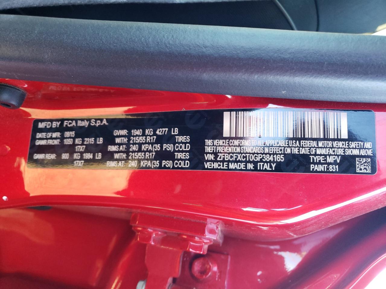 Photo 10 from auction – 2016 FIAT 500X TREKK with VIN ZFBCFXCT0GP384165