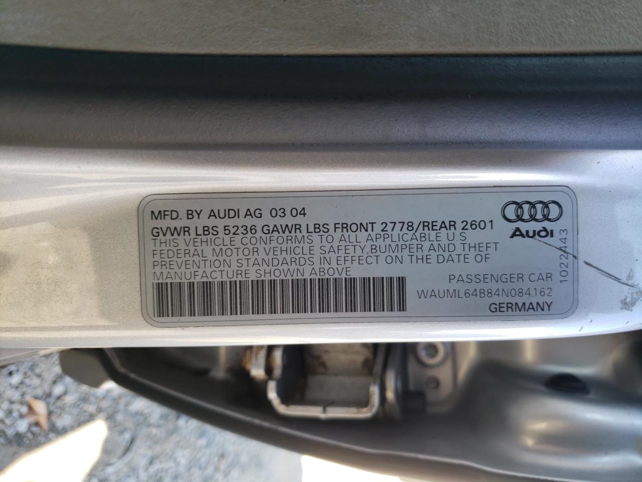 Photo 10 from auction – 2004 AUDI A6 4.2 QUA with VIN WAUML64B84N084162