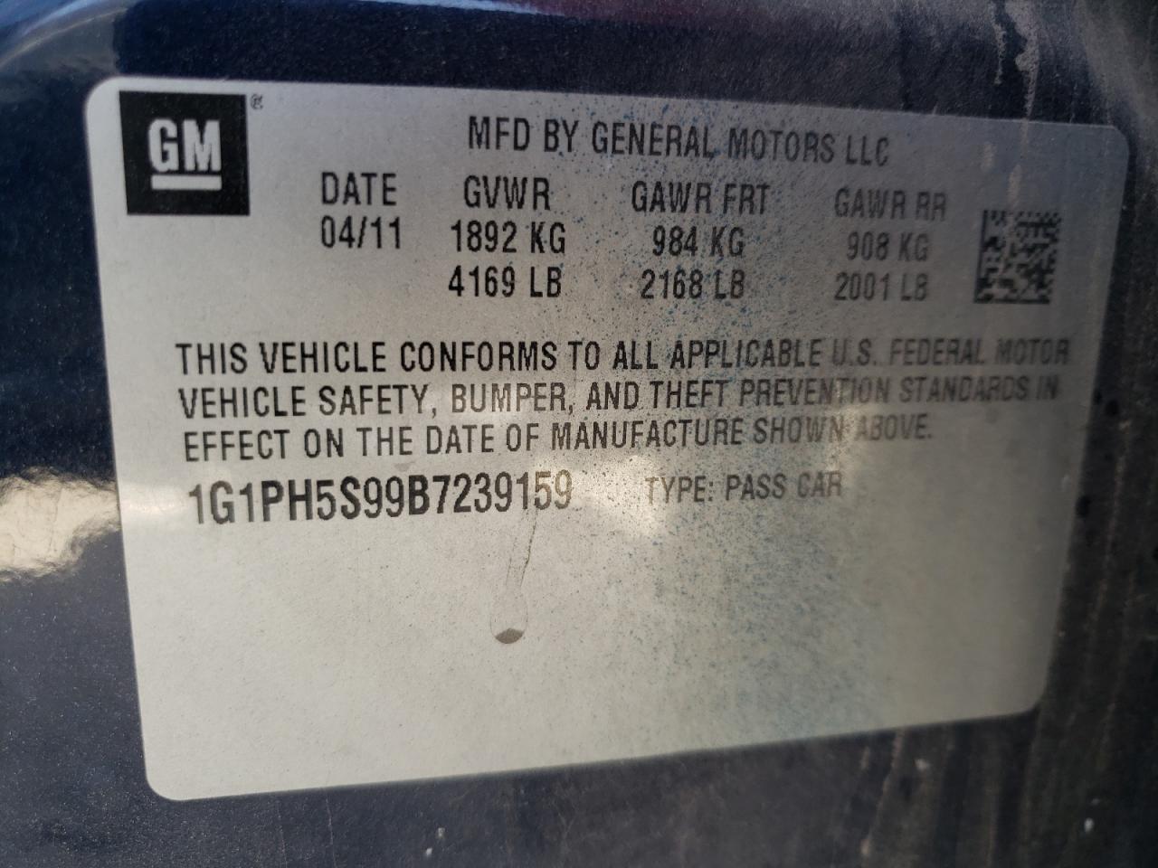 Photo 10 from auction – 2011 CHEVROLET CRUZE LTZ with VIN 1G1PH5S99B7239159