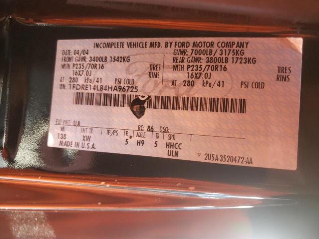 Photo 10 from auction – 2004 FORD ECONOLINE with VIN 1FDRE14L84HA96725