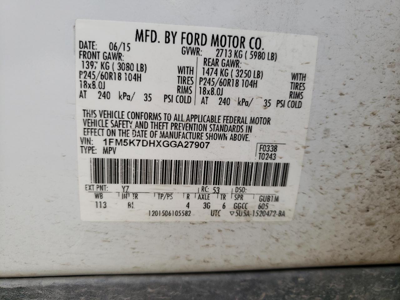 Photo 10 from auction – 2016 FORD EXPLORER X with VIN 1FM5K7DHXGGA27907
