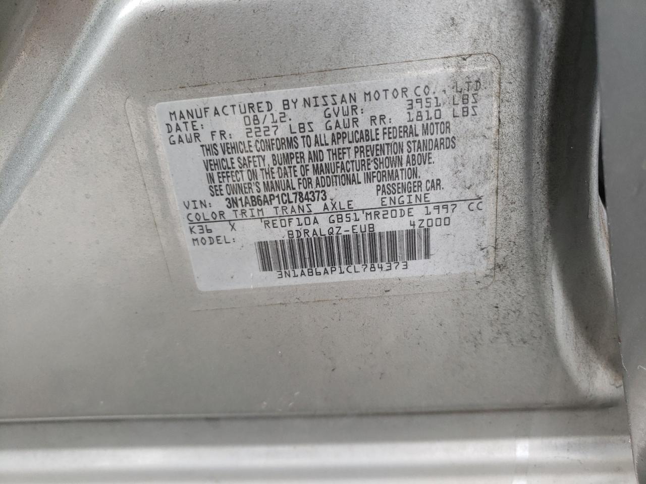 صورة رقم 10 من المزاد - 2012 NISSAN SENTRA 2.0 مع VIN 3N1AB6AP1CL784373