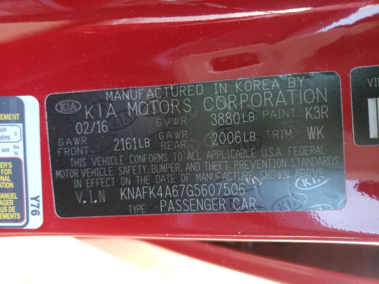 Photo 10 from auction – 2016 KIA FORTE LX with VIN KNAFK4A67G5607506
