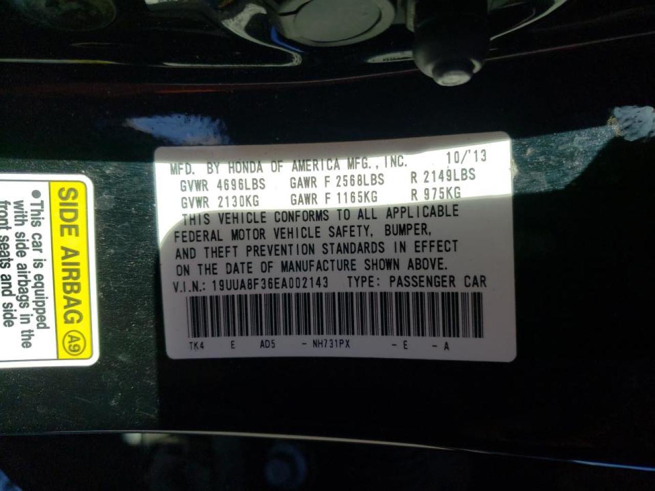 Photo 10 from auction – 2014 ACURA TL SE with VIN 19UUA8F36EA002143