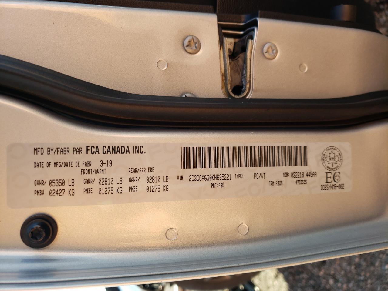Photo 10 from auction – 2019 CHRYSLER 300 S with VIN 2C3CCAGG0KH635221