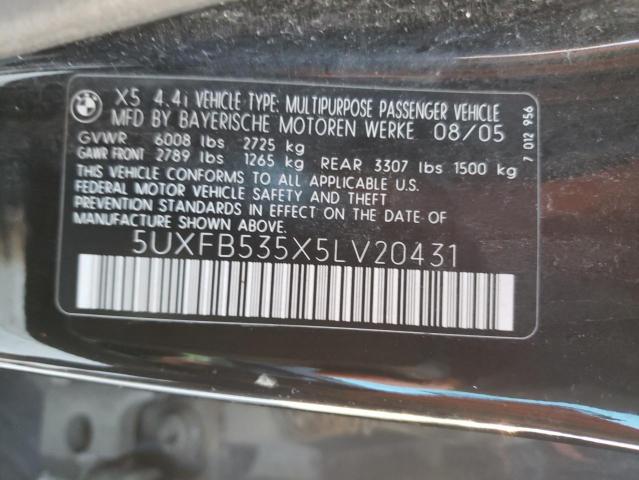 Photo 10 from auction – 2005 BMW X5 4.4I with VIN 5UXFB535X5LV20431