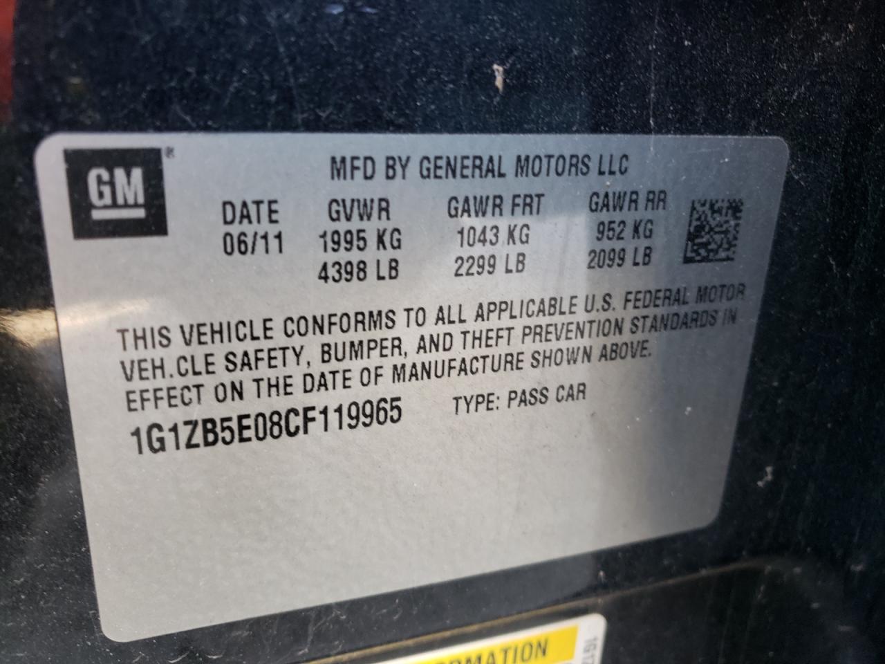 Photo 10 from auction – 2012 CHEVROLET MALIBU LS with VIN 1G1ZB5E08CF119965