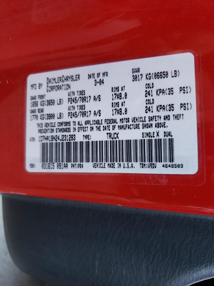 Photo 10 from auction – 2004 DODGE RAM 1500 S with VIN 1D7HA18N24J231283