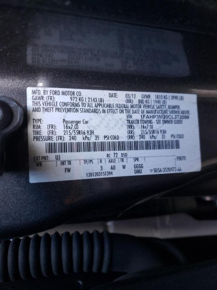 Photo 10 from auction – 2012 FORD FOCUS SEL with VIN 1FAHP3M20CL372099