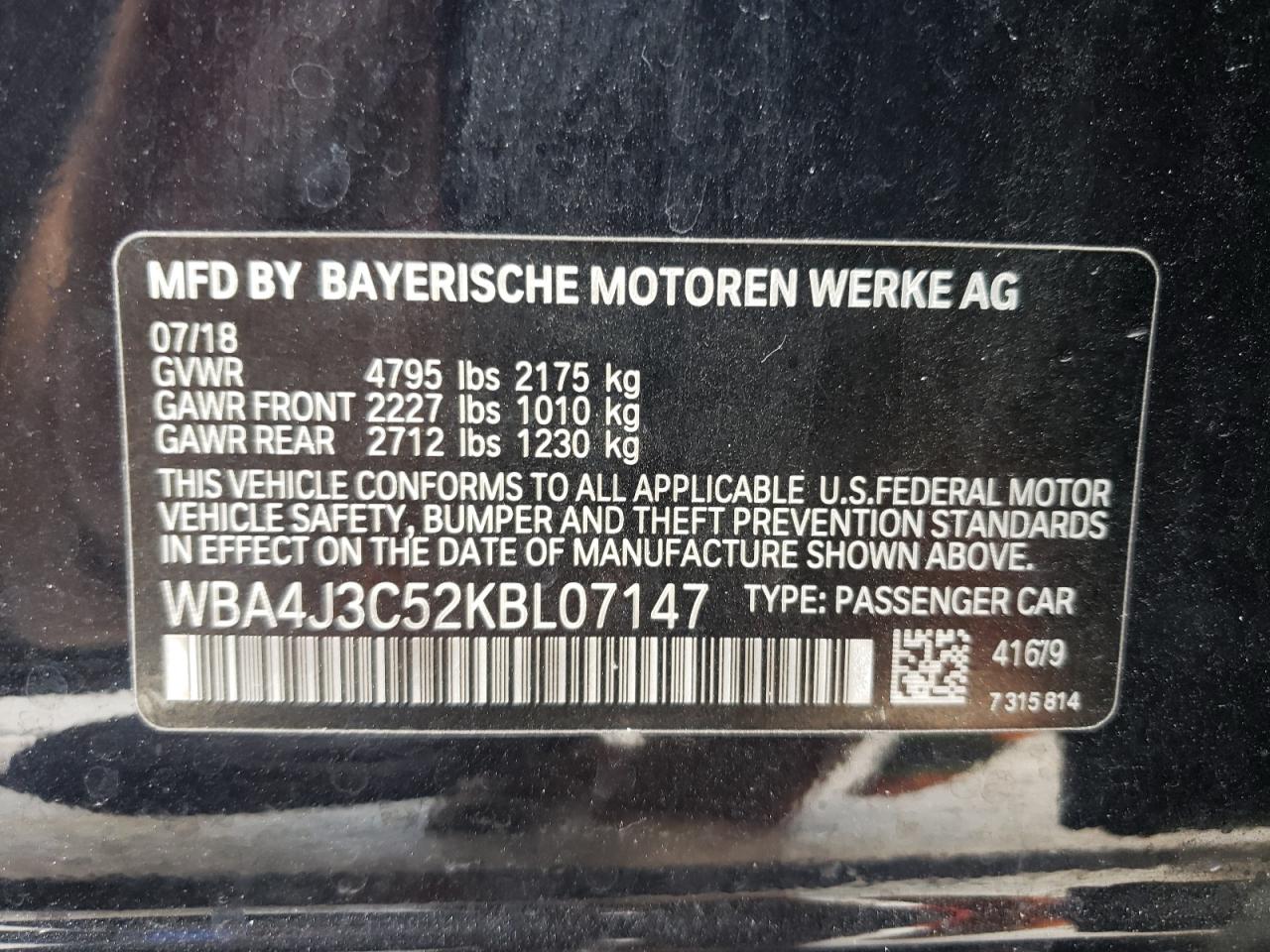 Photo 10 from auction – 2019 BMW 430XI GRAN with VIN WBA4J3C52KBL07147