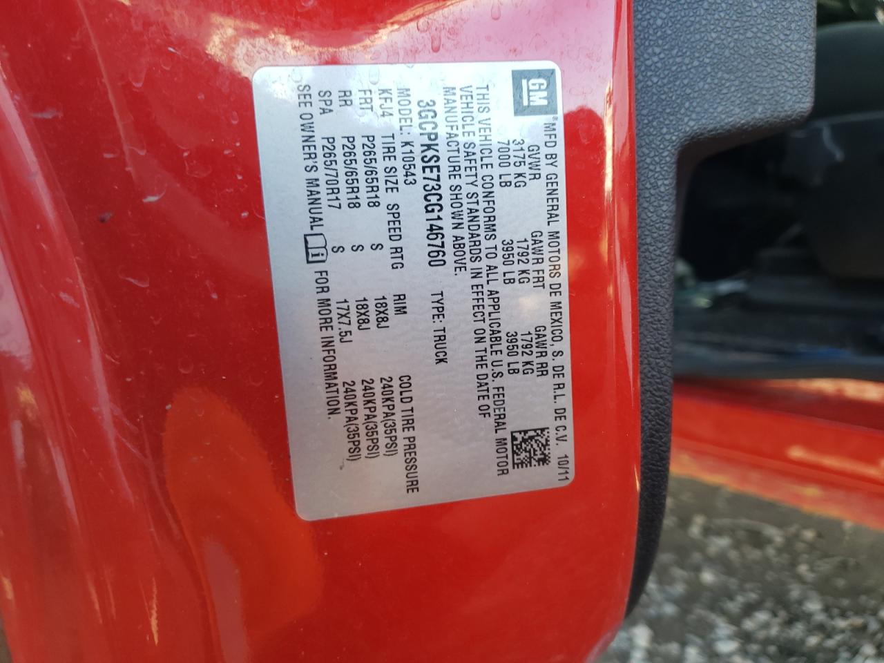 Photo 10 from auction – 2012 CHEVROLET SILVERADO with VIN 3GCPKSE73CG146760
