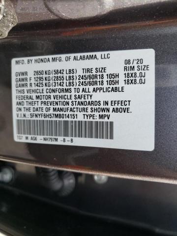 Photo 10 from auction – 2021 HONDA PILOT EXL with VIN 5FNYF6H57MB014151