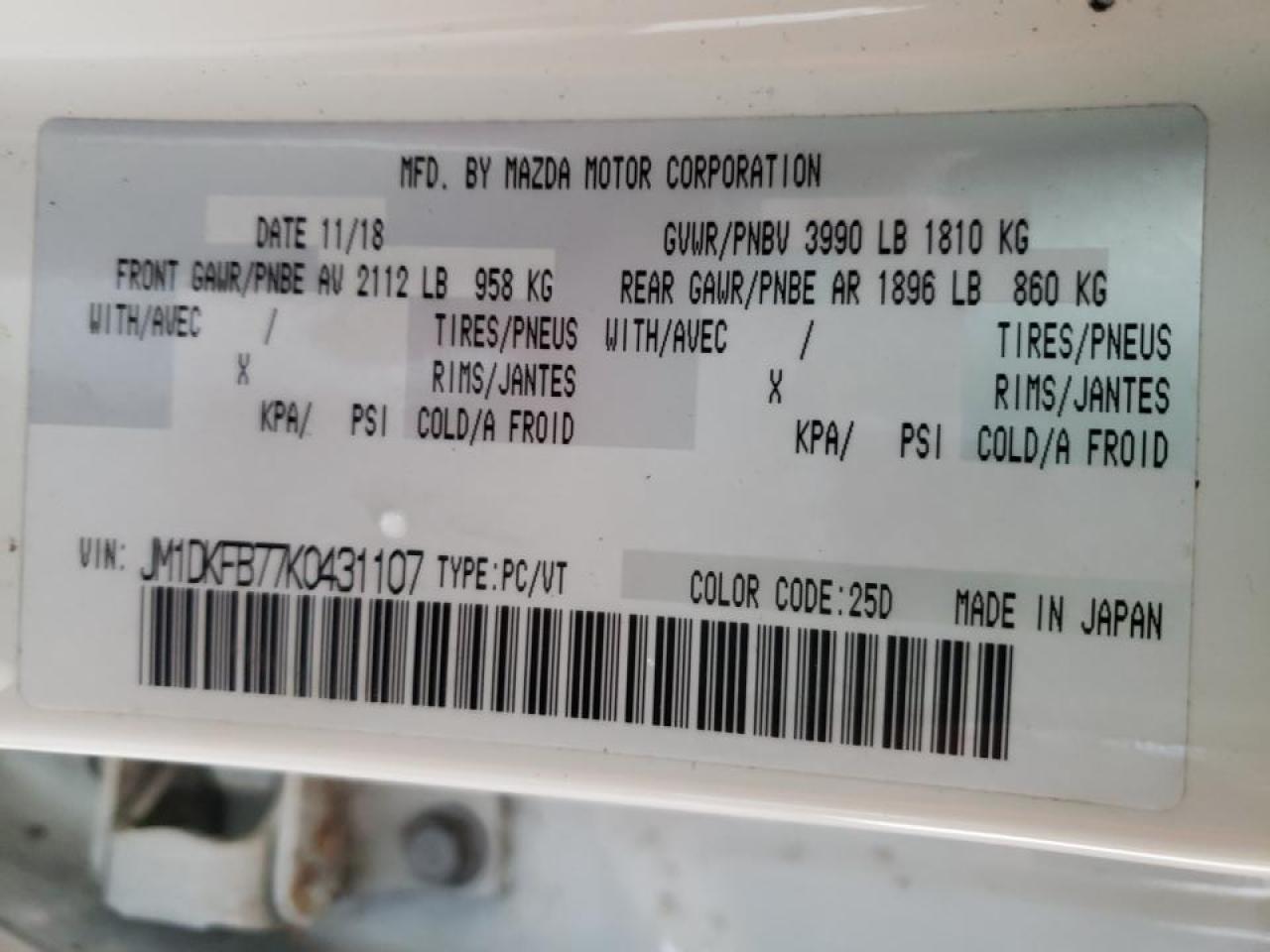 Photo 10 from auction – 2019 MAZDA CX-3 SPORT with VIN JM1DKFB77K0431107