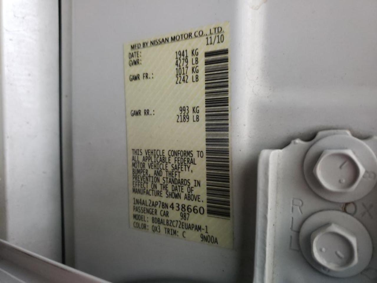 Photo 10 from auction – 2011 NISSAN ALTIMA BAS with VIN 1N4AL2AP7BN438660