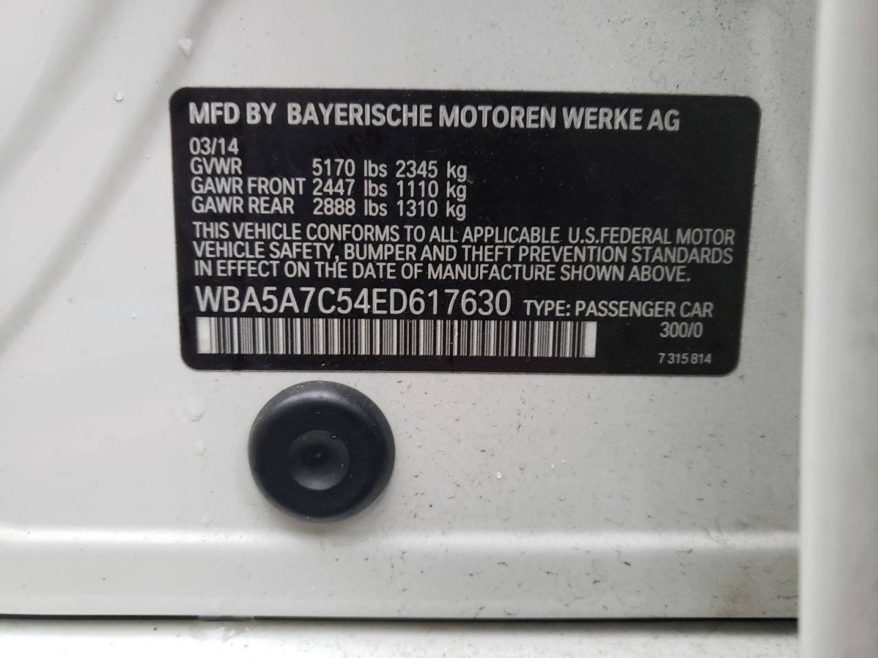 Photo 10 from auction – 2014 BMW 528 XI with VIN WBA5A7C54ED617630