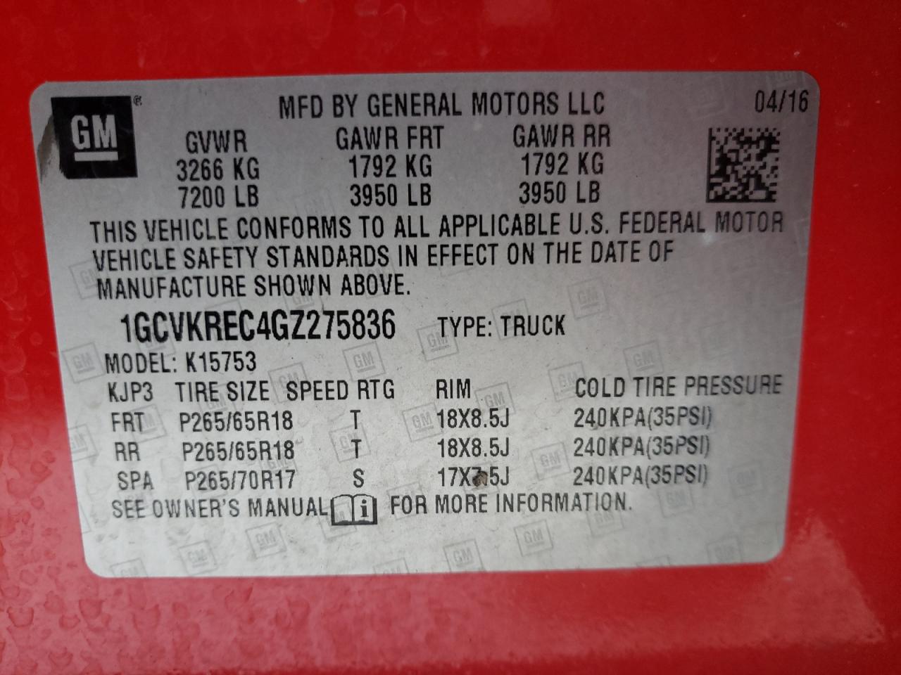 Photo 10 from auction – 2016 CHEVROLET SILVERADO with VIN 1GCVKREC4GZ275836
