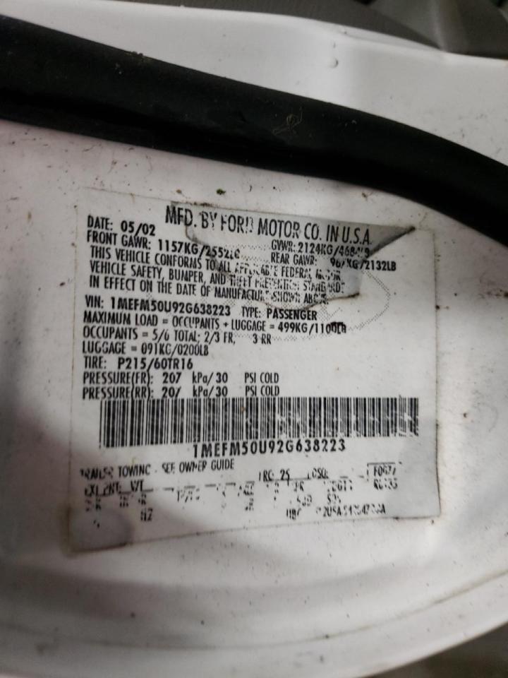 Photo 10 from auction – 2002 MERCURY SABLE with VIN 1MEFM50U92G638223