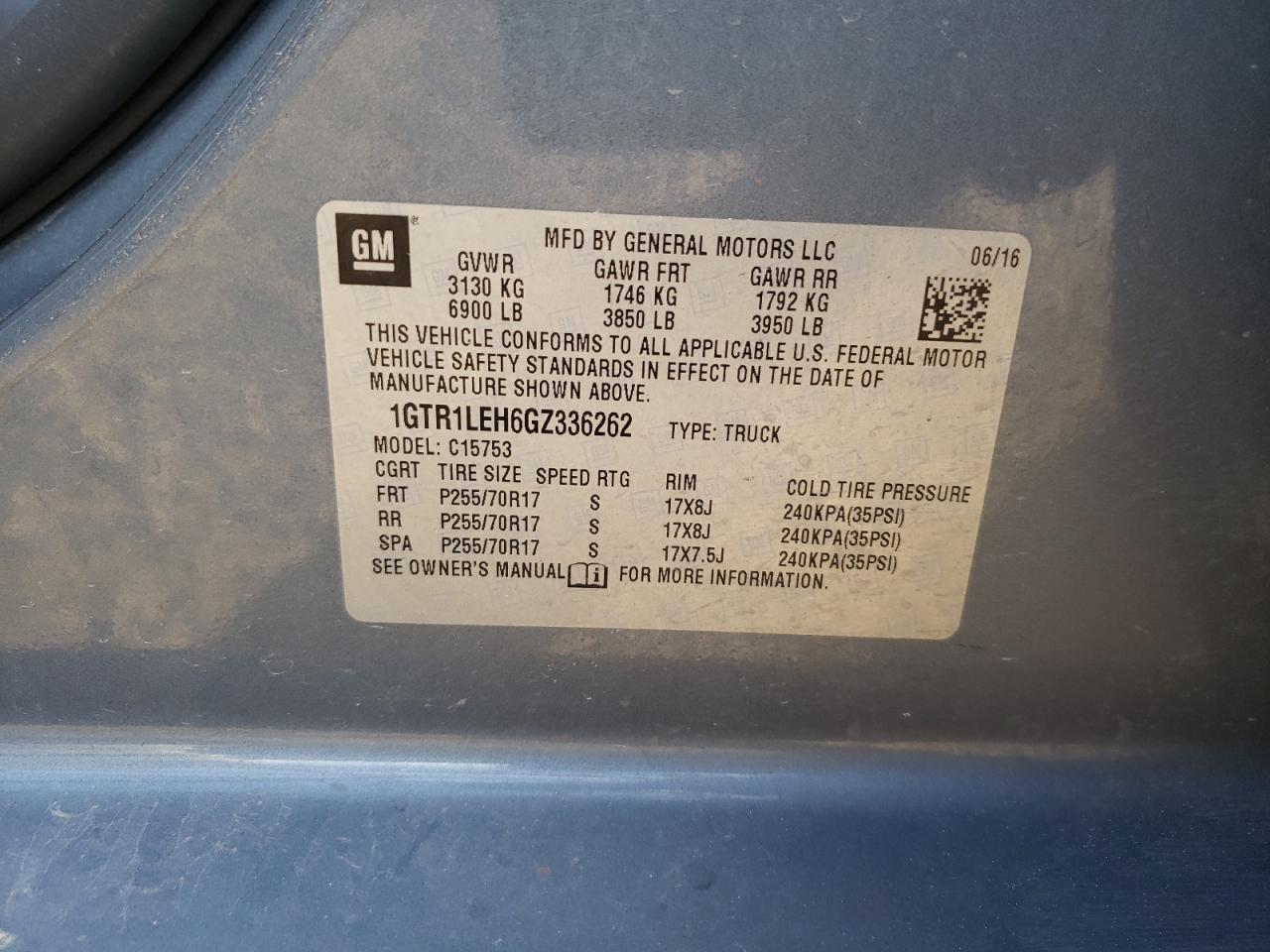 Photo 10 from auction – 2016 GMC SIERRA C15 with VIN 1GTR1LEH6GZ336262