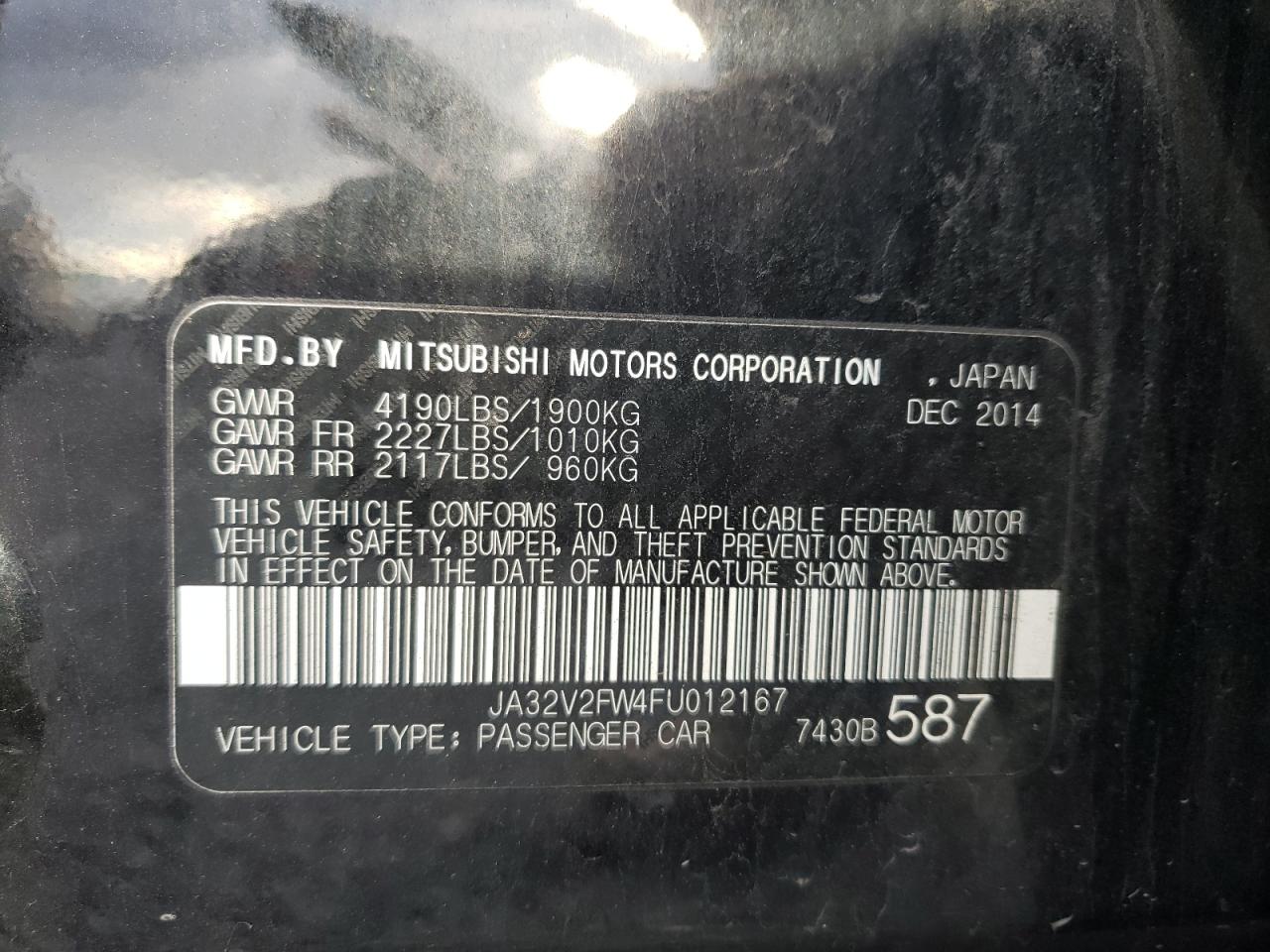 Photo 10 from auction – 2015 MITSUBISHI LANCER SE with VIN JA32V2FW4FU012167