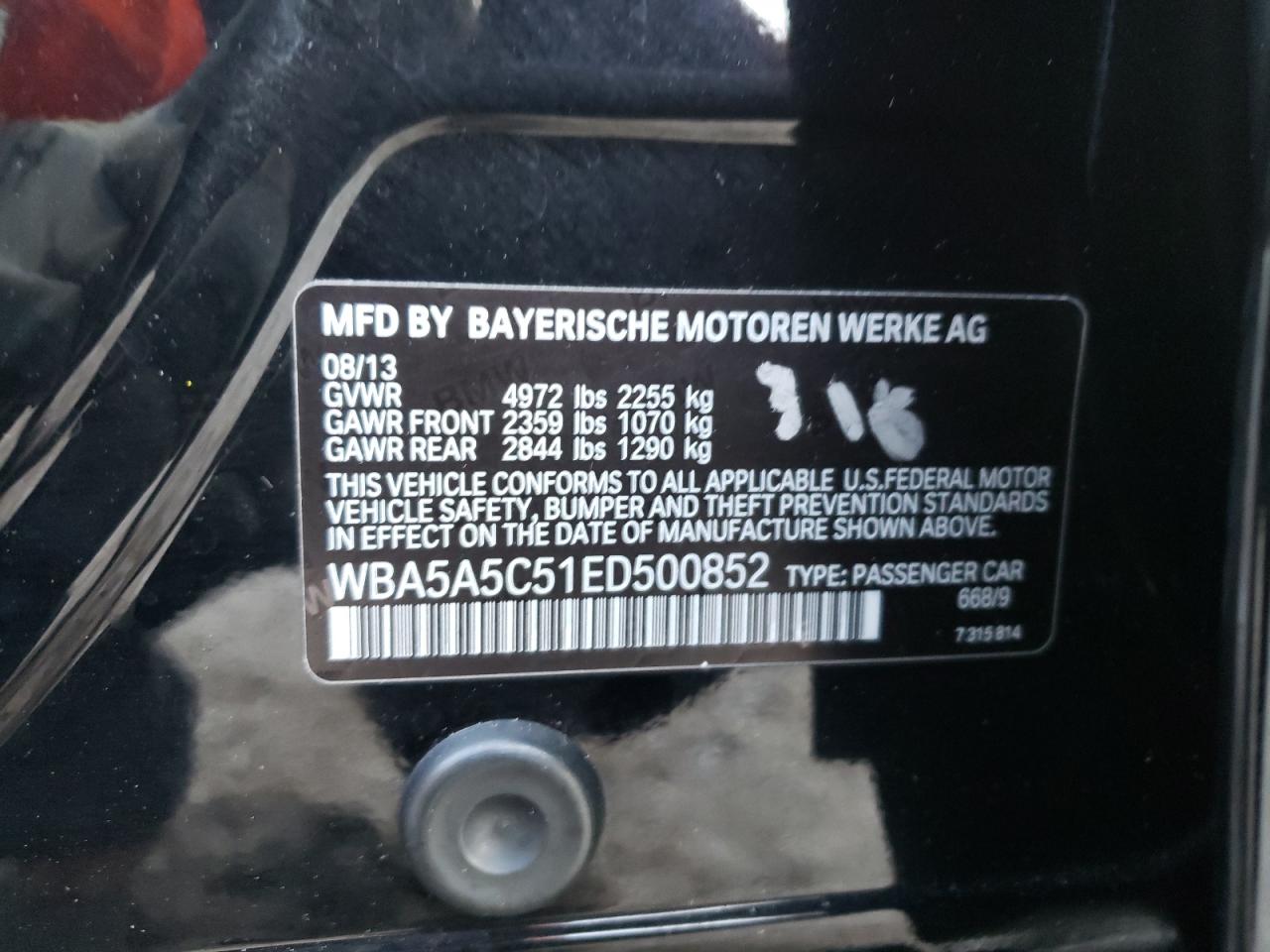 Photo 10 from auction – 2014 BMW 528 I with VIN WBA5A5C51ED500852