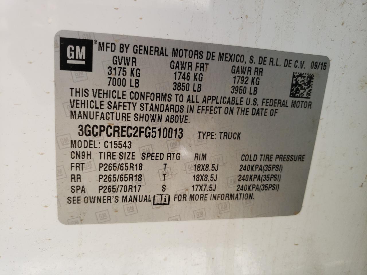 Photo 10 from auction – 2015 CHEVROLET SILVERADO with VIN 3GCPCREC2FG510013