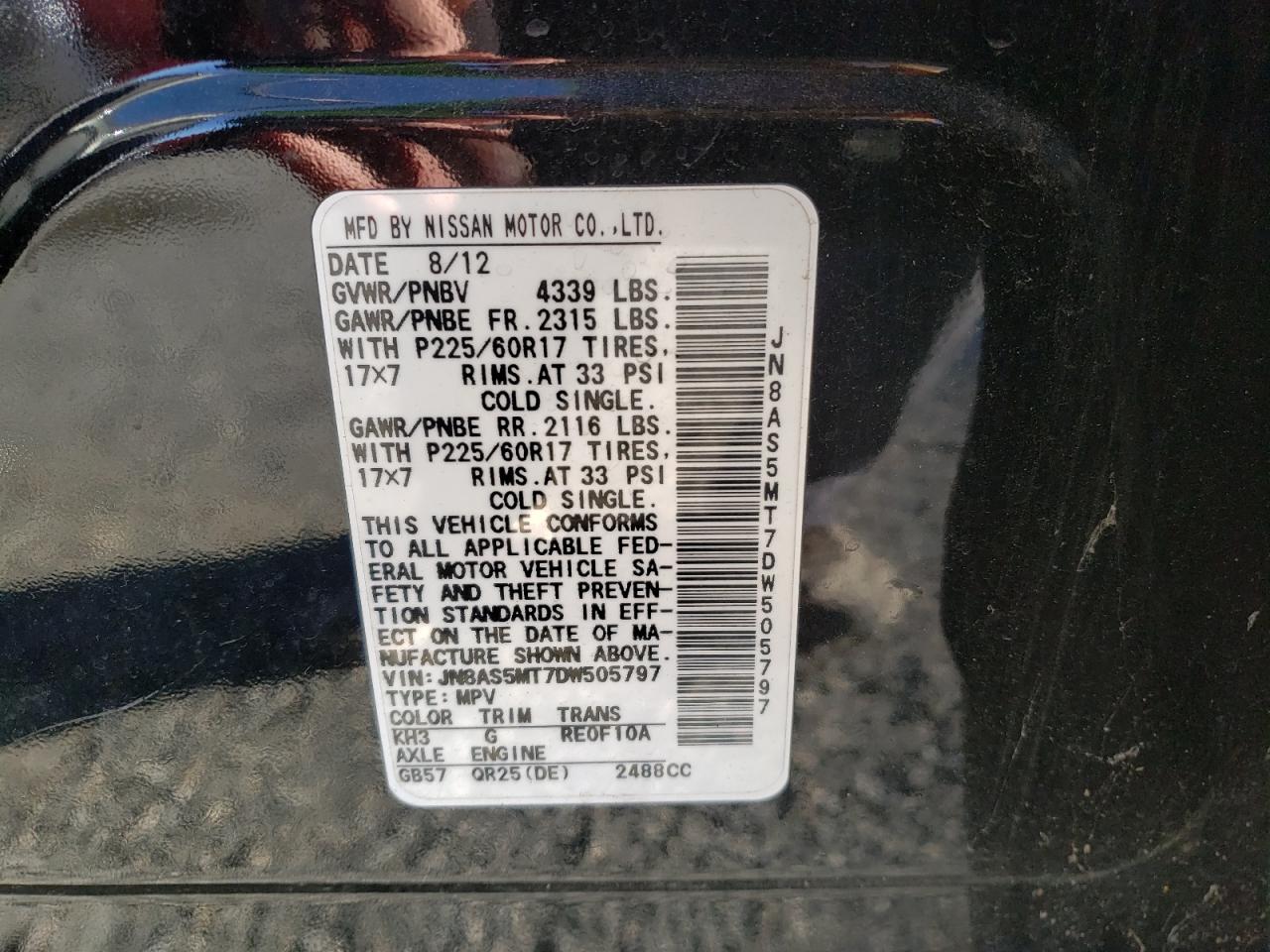 Photo 10 from auction – 2013 NISSAN ROGUE S with VIN JN8AS5MT7DW505797