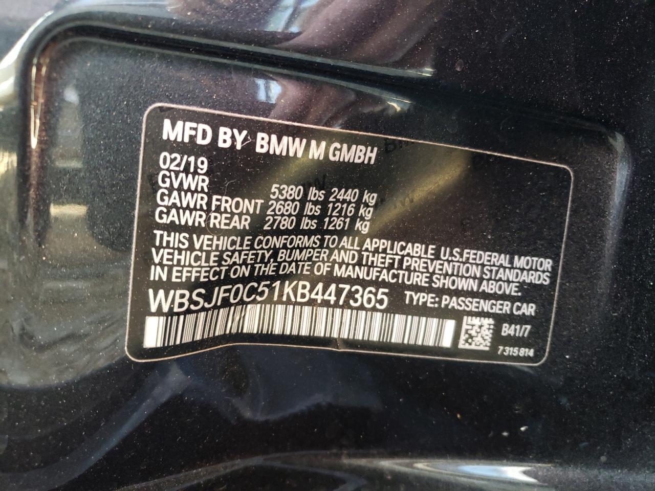 Photo 10 from auction – 2019 BMW M5 with VIN WBSJF0C51KB447365