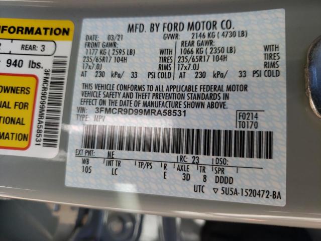 Photo 10 from auction – 2021 FORD BRONCO SPO with VIN 3FMCR9D99MRA58531