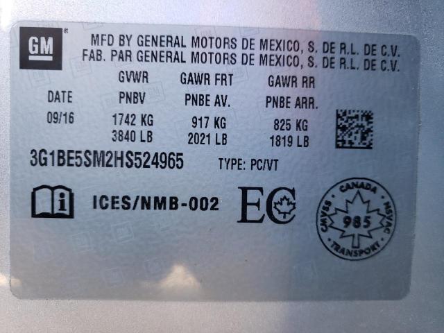Photo 10 from auction – 2017 CHEVROLET CRUZE LT with VIN 3G1BE5SM2HS524965