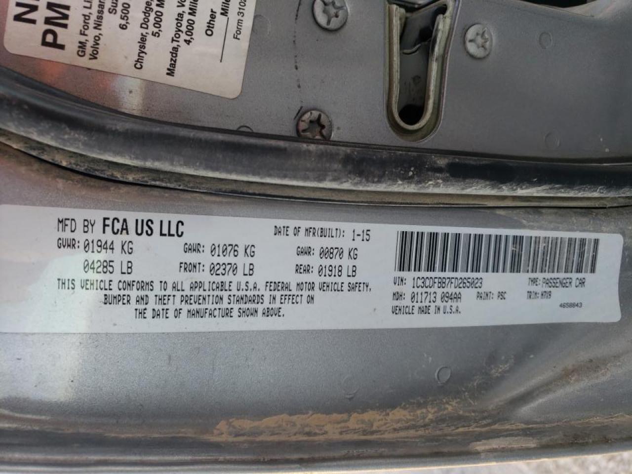 Photo 10 from auction – 2015 DODGE DART SXT with VIN 1C3CDFBB7FD265023