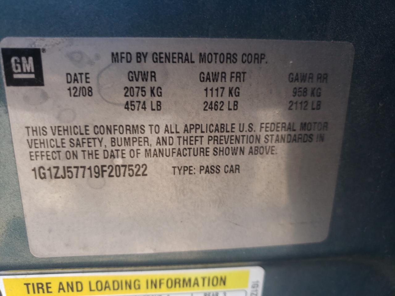 Photo 10 from auction – 2009 CHEVROLET MALIBU 2LT with VIN 1G1ZJ57719F207522