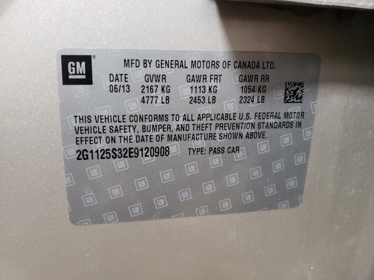 Photo 10 from auction – 2014 CHEVROLET IMPALA LT with VIN 2G1125S32E9120908