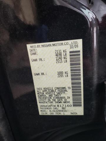 Photo 10 from auction – 2010 NISSAN MAXIMA S with VIN 1N4AA5AP7AC817160