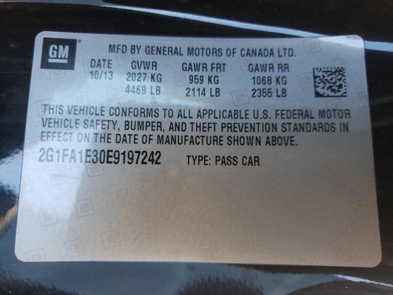 Photo 10 from auction – 2014 CHEVROLET CAMARO LS with VIN 2G1FA1E30E9197242